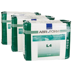 Abena Abri-Form Comfort in Large L4 Disposable Adult Brief for moderate to heavy incontinence, front of 3 packages
