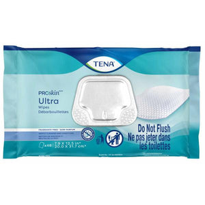 TENA ProSkin Washcloths: Ultra Scent Free Premoistened Wipes 7.9" x 12.5” or 20 x 31.7 cm; 48 wipes per pack, 12 packs or 576 wipes per case