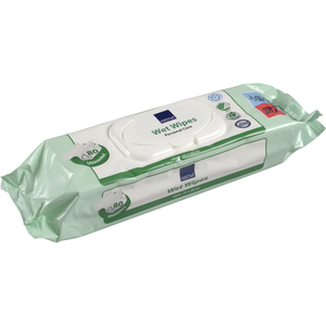 Abena's stretchable wipes contain aloe vera, vitamin E, and are made with 97% pharmaceutical grade water.