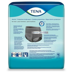 TENA ProSkin Protective disposable Underwear for Men for light bladder leak protection; 100% fully breathable technology back of packaging