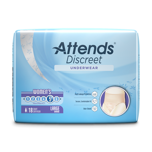 Attends Discreet Women's disposable protective Underwear for bladder and bowel incontinence packaging in Large