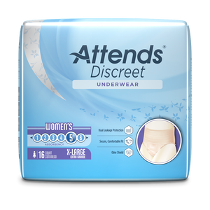Attends Discreet Women's disposable protective Underwear for bladder and bowel incontinence packaging in Extra Large