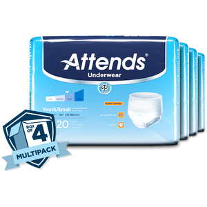 Attends Advanced disposable protective Underwear for bladder and bowel incontinence sold by the case - 4 bags of 4 in Youth Small