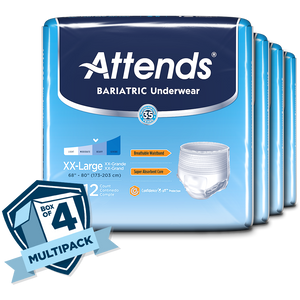Attends Bariatric Protective Underwear for bladder or bowel incontinence leaks; 4 bags per case