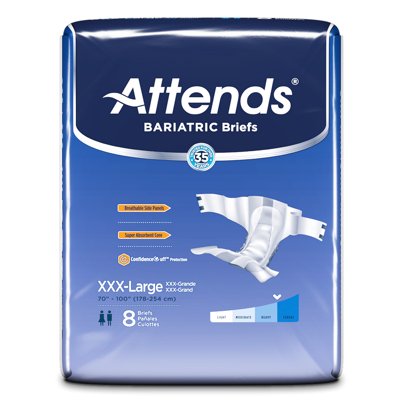 Attends Bariatric Briefs incontinence 2XL & 3XL adult diapers designed made  to fit larger bodies. –