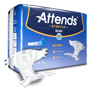 Attends Stretch Briefs adult diapers for incontinence packaging and product