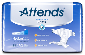 Attends Advanced Briefs adult diapers for incontinence packaging in Medium