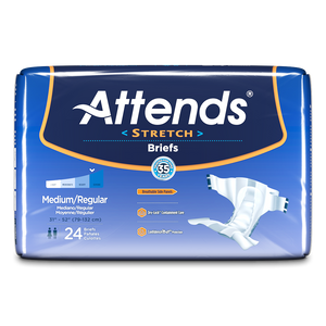 Attends Stretch Briefs adult diapers for incontinence packaging in Medium-Regular
