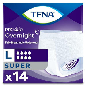 TENA ProSkin Overnight Super Protective Underwear; disposable underwear for incontinence protection in Large
