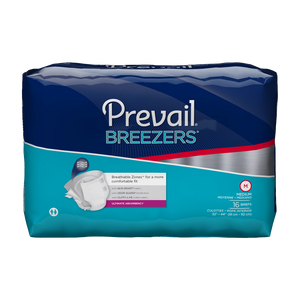 Prevail Breezers Adult Briefs in Medium disposable brief for incontinence, front packaging