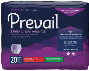 Prevail Disposable Underwear for Women in Small/Medium Disposable Underwear for incontinence, front packaging