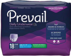 Prevail Disposable Underwear for Women in Large Disposable Underwear for incontinence, front packaging