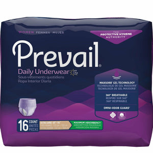 Prevail Disposable Underwear for Women in XL Disposable Underwear for incontinence, front packaging