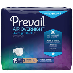 Prevail AIR Overnight Briefs - Adult Diapers for Ideal for heavy bladder leakage with overnight absorbency, size 3/X-Large fits 58"-70" waist/hip; 4 bags of 15 or 60 per case