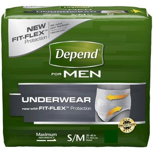 Depend FIT-FLEX in Small/Medium Men's disposable Underwear for light bladder leak protection, front packaging