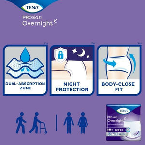TENA ProSkin Overnight Super Protective Underwear; disposable underwear for incontinence protection dual absorption zone, night protection and body-close fit