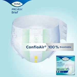 TENA ProSkin Super incontinence briefs for nighttime and extended wear protection with ConfioAir® 100% breathable technology keeps skin comfortable and DRY 