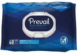 Prevail Disposable Incontinence Washcloths Soft Pack with Press Open Lid packaging front