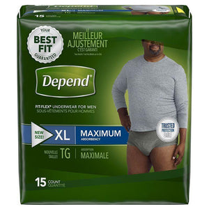 Depends FIT-FLEX in XL Men's disposable Underwear for light bladder leak protection, front packaging