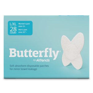 Attends Butterfly Body Patches for minor Fecal Incontinence or slight bowel incontinence in size L/XL- front packaging