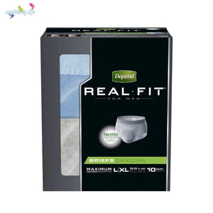 Depend Real-Fit Briefs in Large/XL Disposable Underwear for Bladder leak protection, packaging