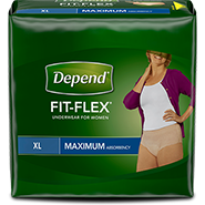Depends FIT-FLEX Disposable Underwear for Women in XL disposable underwear for light bladder leaks, packaging