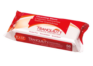 Tranquility Personal Cleansing Washcloths for incontinence 9"x13" disposable 56 wipes per pack packaging