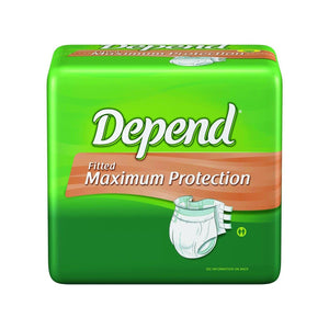 Depend Fitted Brief Maximum Protection Disposable Unisex Adult Diapers for incontinence, front packaging