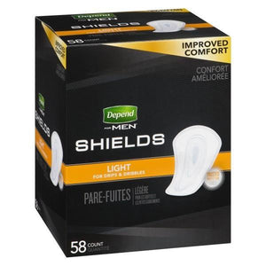 Depend Shields for Men with light to moderate absorbency disposable underwear liners for bladder leak protection, front packaging