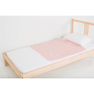 PeapodMats Waterproof Bed Wetting in 3'x3' Washable & Reusable Mats for Incontinence, product illustration in fuzzy peach pink color