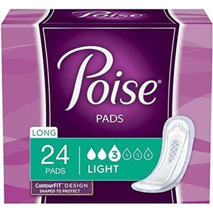 Poise Light Incontinence Pads - Light to Moderate bladder leak protection designed for women - Long length, 24 count per pack - sold by the case