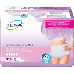 TENA Women Super Plus Underwear for Women for moderate to heavy bladder leak protection - disposable protective underwear in XL packaging