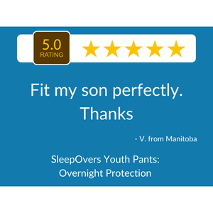 5 Star Customer Review for SleepOvers Youth Pants: Overnight Protection - disposable underwear for incontinence protection