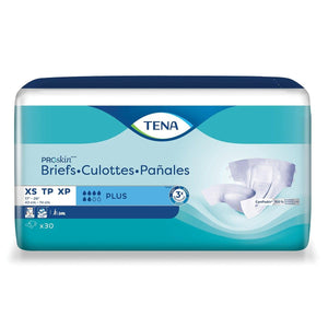 TENA Youth Briefs now TENA ProSkin Plus XS adult diapers with ConfioAir 100% Breathable Technology allows humidity to evaporate to maintain skin’s natural moisture balance; fits 43-74 cm (17-29”) waist / hip