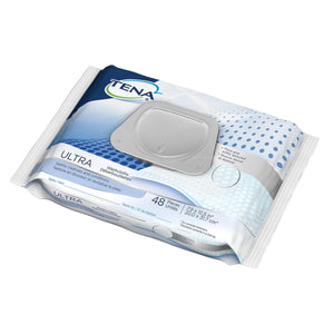 TENA Ultra - Scented Washcloth, Premoistened Wipe gently and effectively cleanses and conditions fragile skin; 48 wipes per package. Sold by the case.