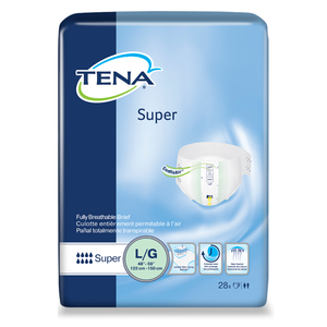 TENA Super Incontinence Briefs in Large with highest level of absorbency for nighttime and extended wear protection, front packaging