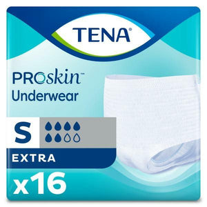 TENA Extra Protective Disposable Underwear Extra for moderate to heavy bladder leakage in Small, front packaging