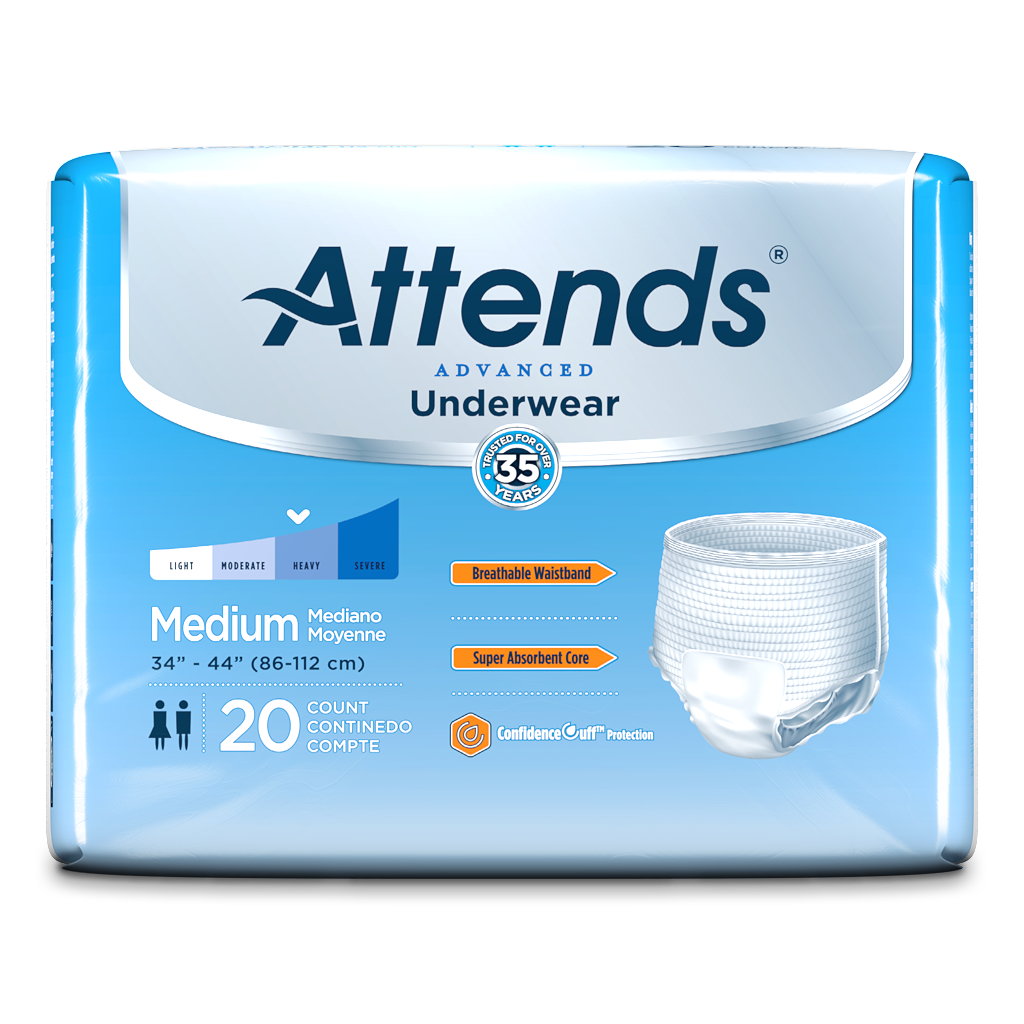 Attends Underwear, Incontinence Underwear Moderate Absorbency, S, 20 Count,  4 Pack