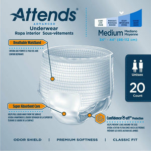 Attends Advanced disposable protective Underwear for bladder and bowel incontinence product features in Medium