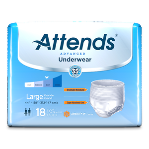  Attends Advanced disposable protective Underwear for bladder and bowel incontinence packaging in Large