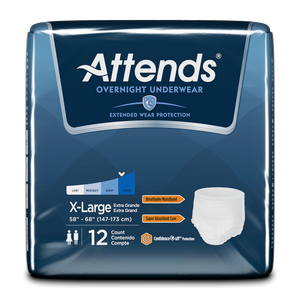 Attends Overnight disposable protective Underwear for bladder and bowel incontinence packaging in Extra Large