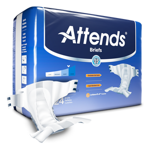 Attends Briefs adult diapers for bladder leak urinary incontinence packaging and product