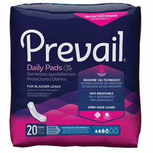 Prevail Bladder Control Pads for Women with Moderate Absorbency Regular disposable pads for incontinence, front packaging