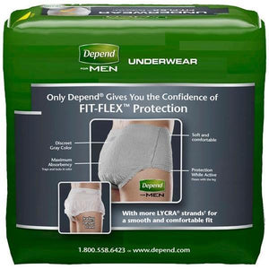 Depends FIT-FLEX in XL Men's disposable Underwear for light bladder leak protection, back packaging