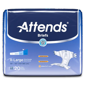 Attends Briefs adult diapers for bladder leak urinary incontinence packaging in X-Large