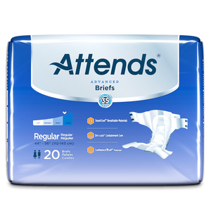 Attends Advanced Briefs adult diapers for incontinence packaging in Regular
