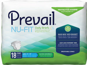 Prevail® NuFit® Adult Brief in Large disposable underwear for incontinence, front packaging