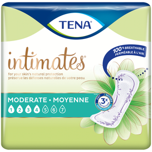 TENA Intimates Pads: Moderate packaging - disposable bladder leak protection pads designed for women; bladder control pads