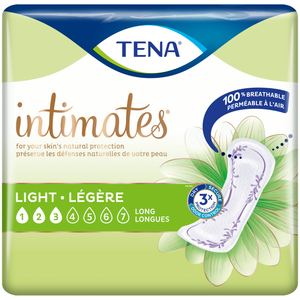 TENA Intimates bladder control pads: Ultra Thin Light Long packaging - disposable bladder leak protection pads designed for women