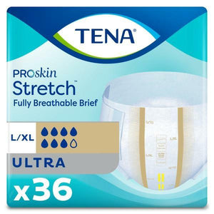 TENA ProSkin Stretch Briefs Ultra Absorbency adult diapers for maximum incontinence protection, nighttime or extended Large XL packaging